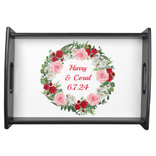 Modern Floral Wreath Flowers Gift Present Serving Tray