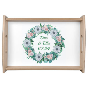 Modern Floral Wreath Flowers Gift Present Serving Tray