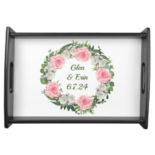 Modern Floral Wreath Flowers Gift Present Serving Tray