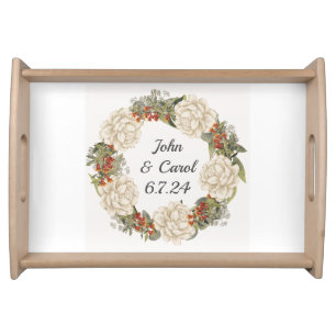 Modern Floral Wreath Flowers Gift Present Serving Tray