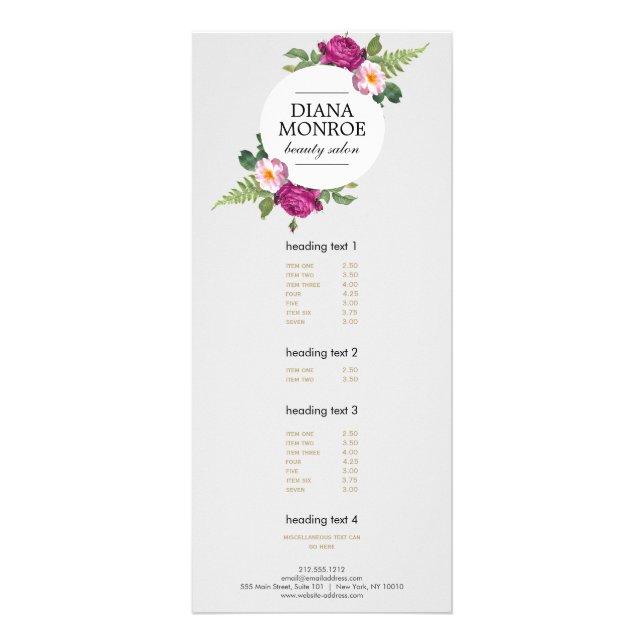 Modern Floral Wreath Gray Salon Rack Card (Front)