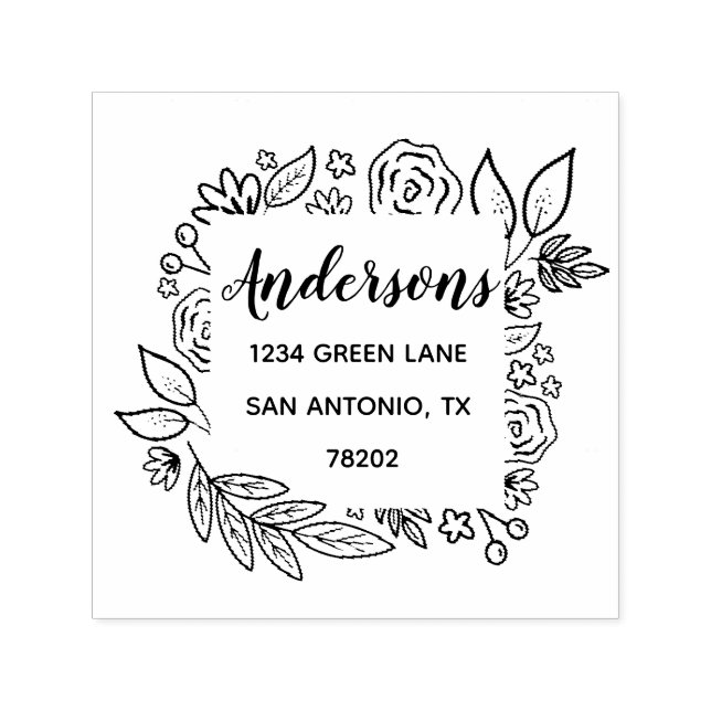 Modern Floral Wreath Return Address Stamp (Design)