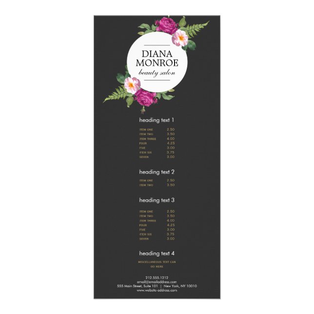 Modern Floral Wreath Salon Rack Card (Front)