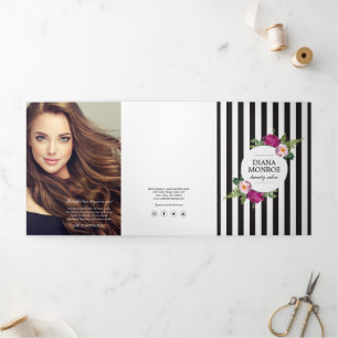 Modern Floral Wreath Striped Salon Brochure