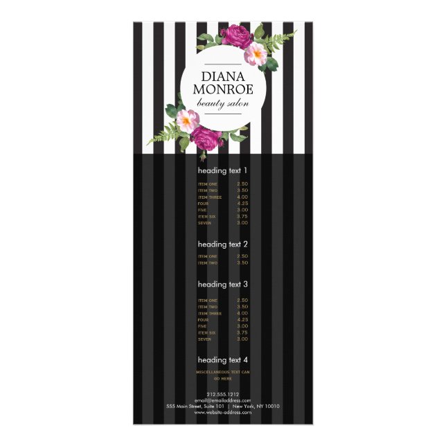 Modern Floral Wreath Striped Salon Rack Card (Front)