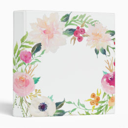 Modern Floral Wreath White Binder