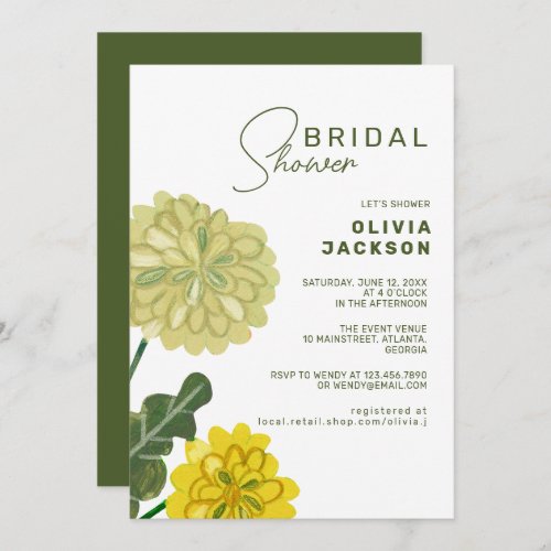 Modern floral yellow bridal shower invitation