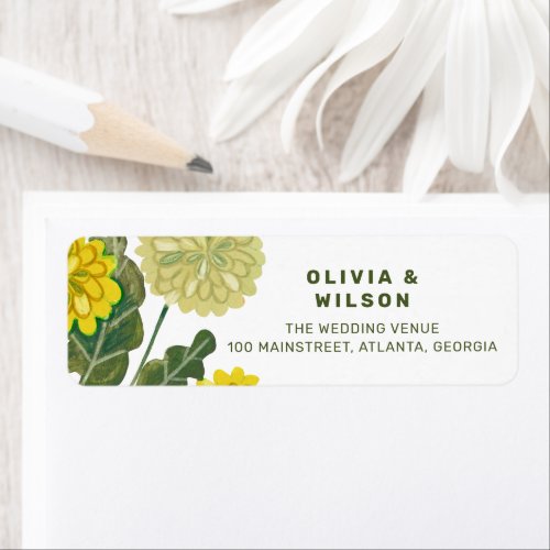 Modern floral yellow  green wedding invitation label