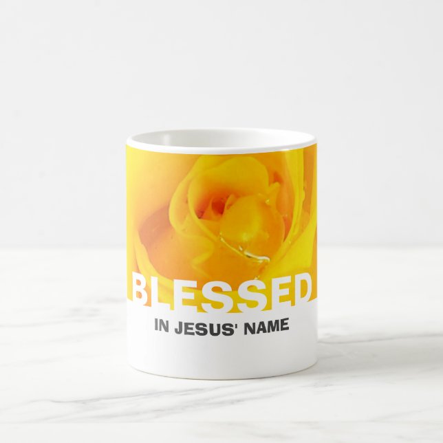 Modern Floral Yellow Rose BLESSED Coffee Mug (Center)
