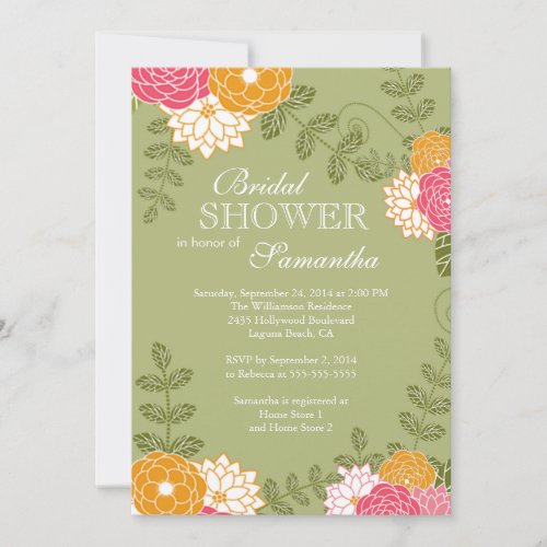 Modern Floral  Zinnia  Mums Flower Bridal Shower Invitation