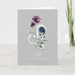 Modern Floral Zodiac Star Sign Leo Birthday Card