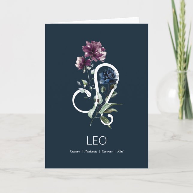 Modern Floral Zodiac Star Sign Leo Birthday Card (Front)