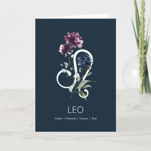 Modern Floral Zodiac Star Sign Leo Birthday Card