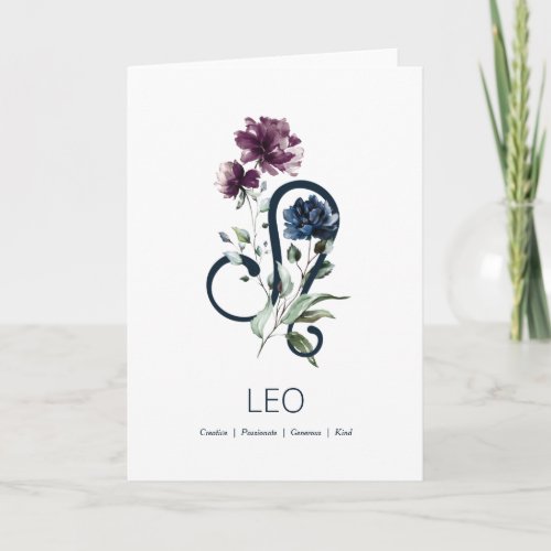 Modern Floral Zodiac Star Sign Leo Birthday Card