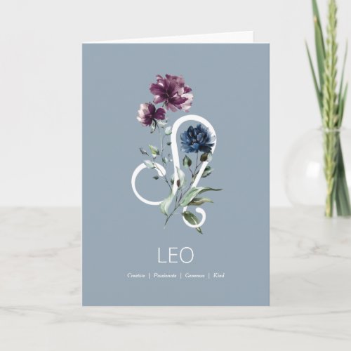 Modern Floral Zodiac Star Sign Leo Birthday Card