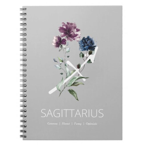 Modern Floral Zodiac Star Sign Sagittarius Notebook