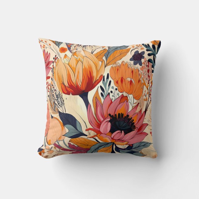 Modern Florals Design | Two Sided Throw Pillow  (Front)