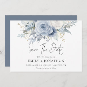 Modern Florals Dusty Blue QR Code Wedding Save The Date