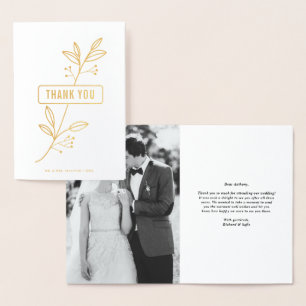 Modern Florals Gold Foil Photo Wedding Thank You Card