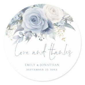 Modern Florals Love Thanks Dusty Blue Wedding Classic Round Sticker
