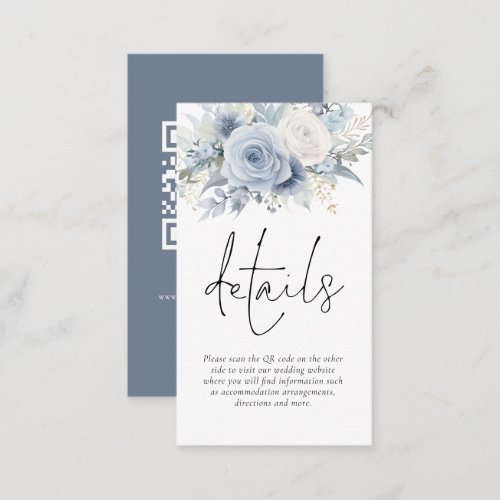 Modern Florals QR Code Dusty Blue Wedding Details Enclosure Card