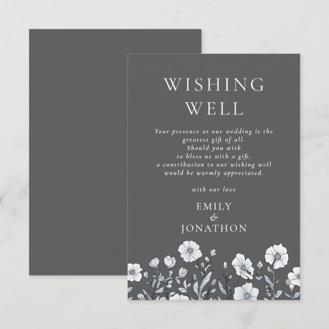 Modern Florals Wishing Well Wedding Grey Enclosure Card (Front/Back)