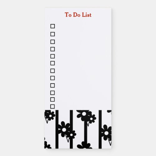 Modern Florals With Black And White Stripes Magnetic Notepad