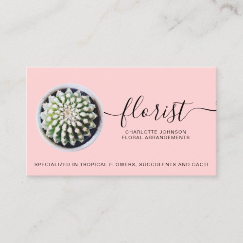 modern florist script tropical cactus photo pink business card