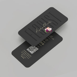 Modern Florist Shop Black Gold Flower Bouquet Business Card
