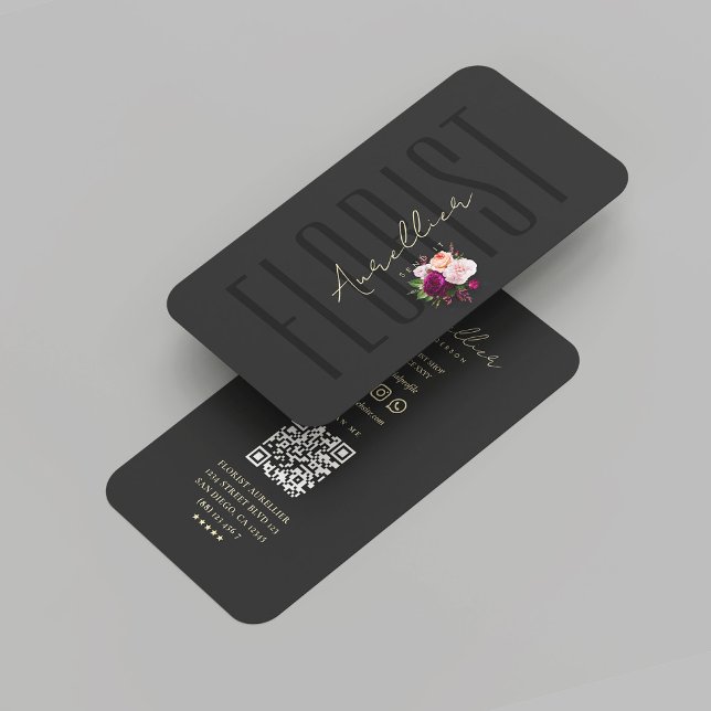 Modern Florist Shop Black Gold Flower Bouquet  Business Card (Modern Florist Shop Black Gold Flower Bouquet Business Card
)