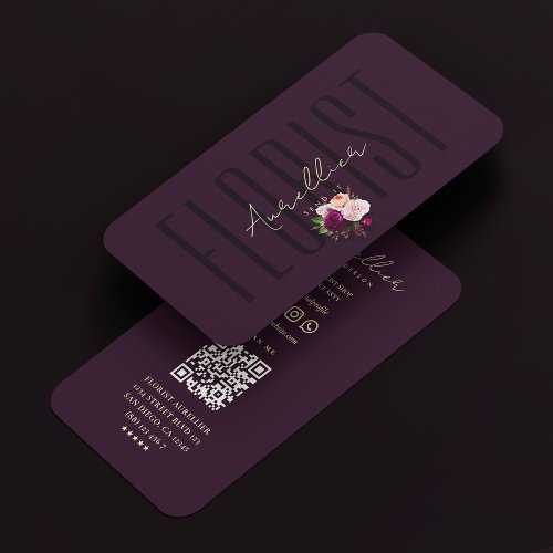 Modern Florist Shop Botanist Bouquet Luxury Purple Business Card