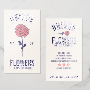 Modern Florist Vintage Rose Flower Logo UV Gloss Raised Spot UV Business Card