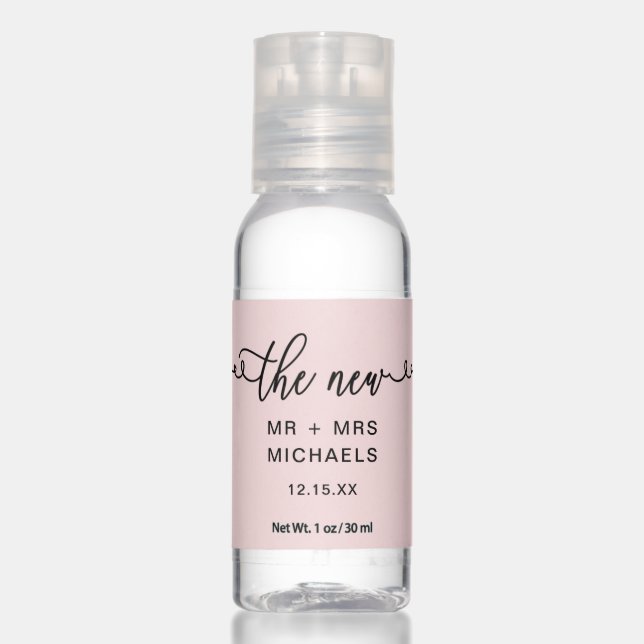 Modern Flourish Blush Calligraphy Wedding Hand Sanitizer (Front)