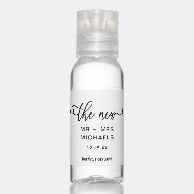 Modern Flourish Calligraphy Wedding Hand Sanitizer (Front)