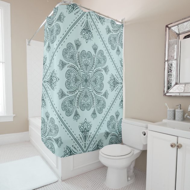 mint colored shower curtain