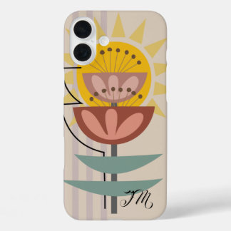 Modern flower and custom text iPhone 16 plus case