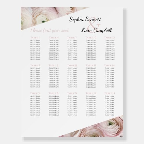 Modern Flower Blush pink 15 wedding table chart Foam Board