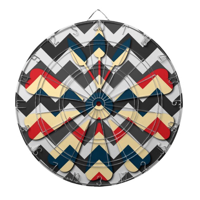 Modern Flower Chevron Zigzag Pattern Dartboard With Darts (Front)