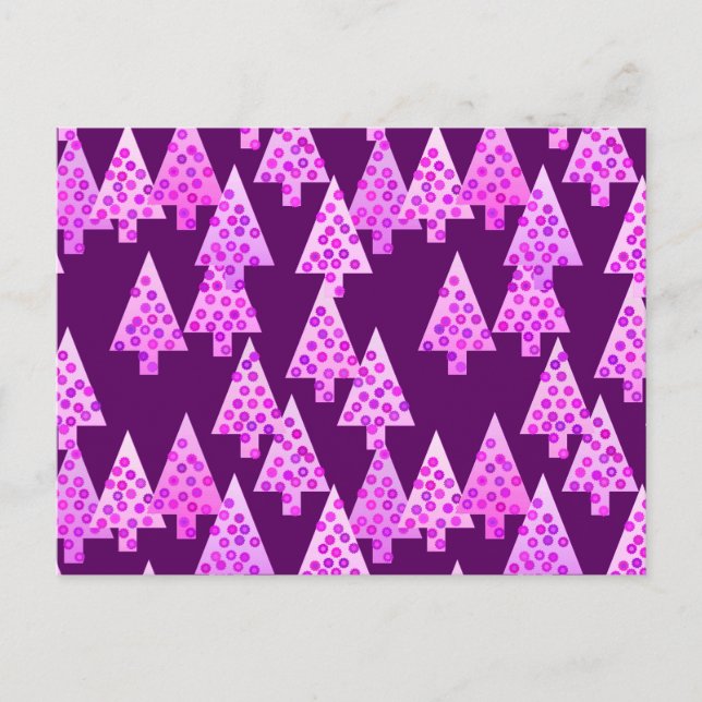 Modern flower Christmas trees - amethyst purple Holiday Postcard (Front)