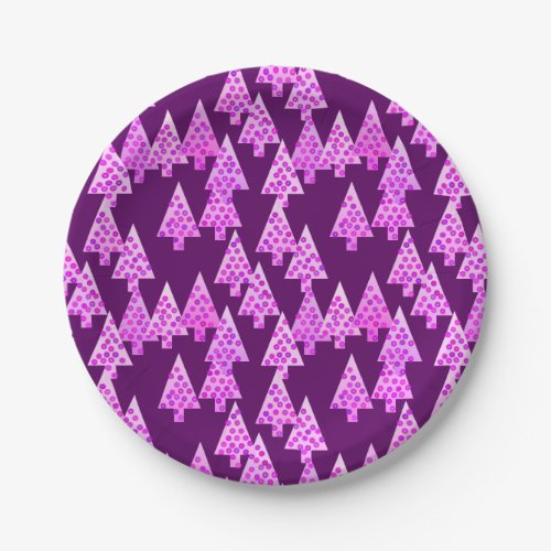 Modern flower Christmas trees _ amethyst purple Paper Plates