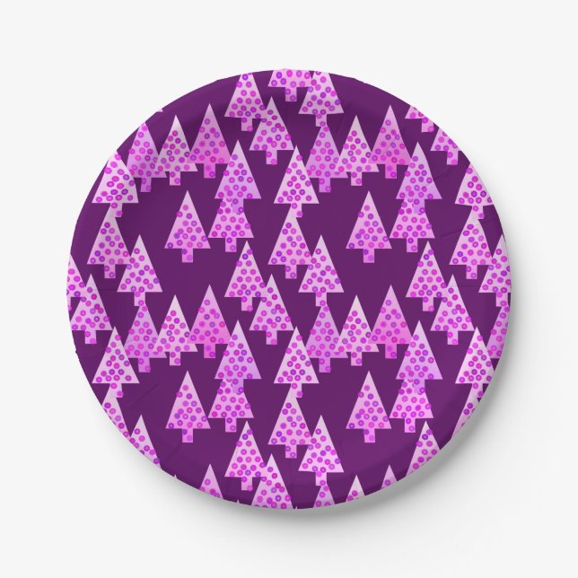 Modern flower Christmas trees - amethyst purple Paper Plates (Front)