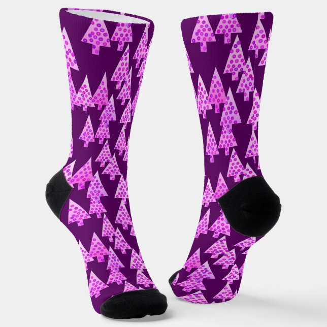 Modern Flower Christmas Trees, Amethyst Purple Socks (Angled)