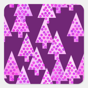 Modern flower Christmas trees - amethyst purple Square Sticker