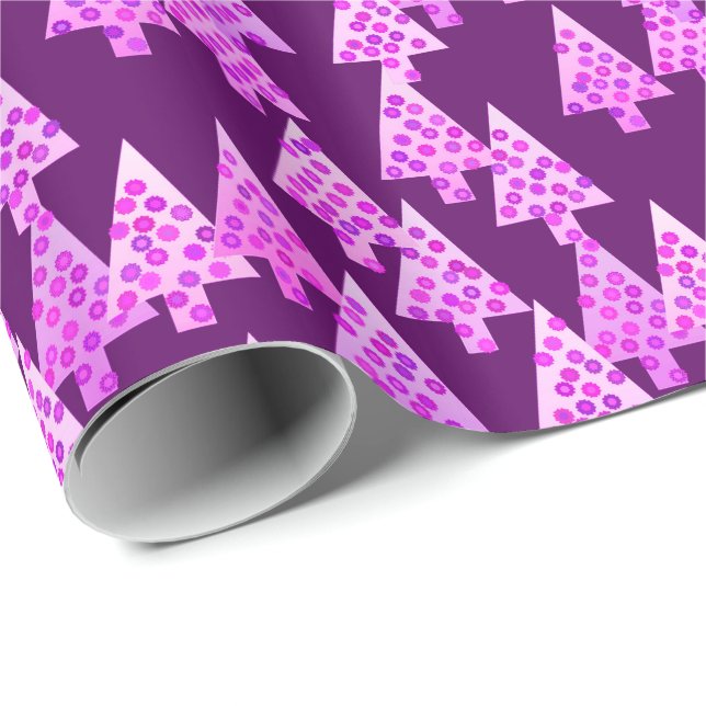 Modern flower Christmas trees - amethyst purple Wrapping Paper (Roll Corner)
