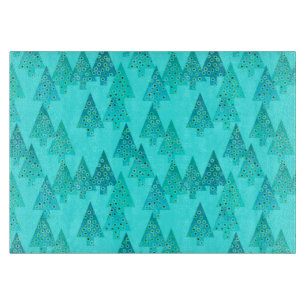 Modern flower Christmas trees - aqua & peacock Cutting Board