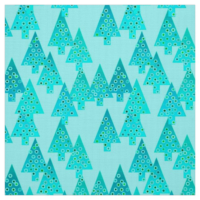 Modern flower Christmas trees - aqua & peacock Fabric (Swatch)