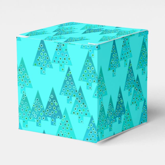 Modern flower Christmas trees - aqua & peacock Favor Boxes (Front Side)