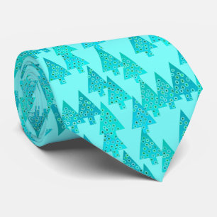 Modern flower Christmas trees - aqua & peacock Neck Tie
