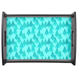 Modern flower Christmas trees - aqua & peacock Serving Tray