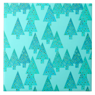Modern flower Christmas trees - aqua & peacock Tile
